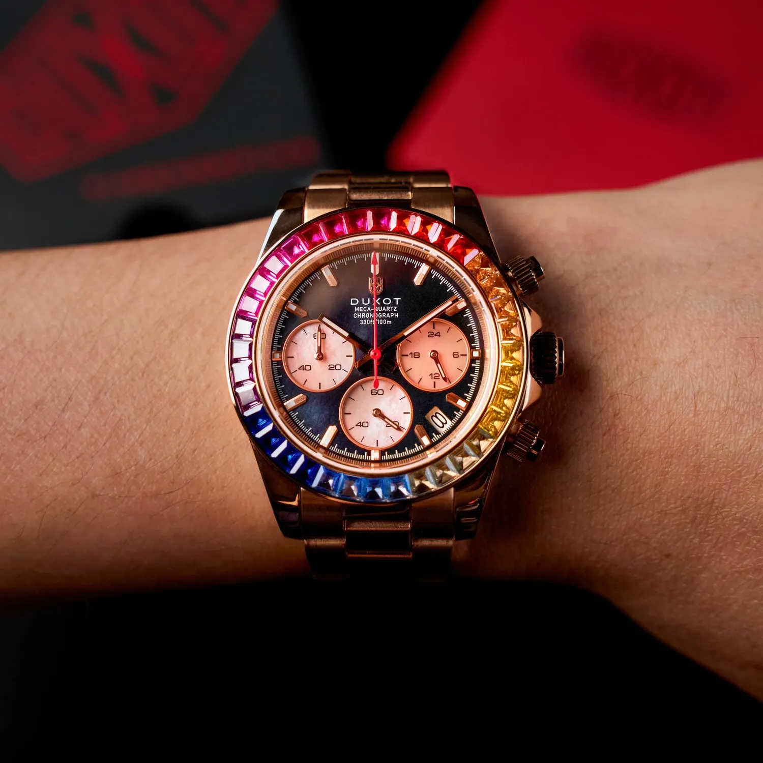 Duxot Accelero Rainbow Chronograph kronograf 40 mm perlerosa