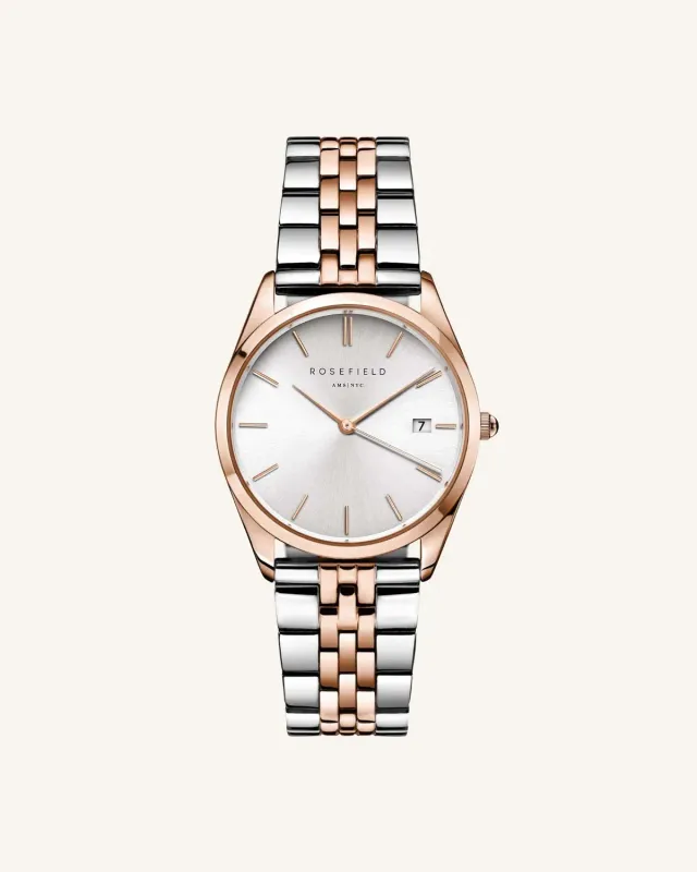 Rosefield Ace Duotone klokke 33 mm sølv og roségull