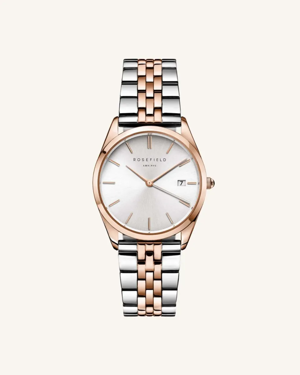 Rosefield Ace Duotone klokke 33 mm sølv og roségull