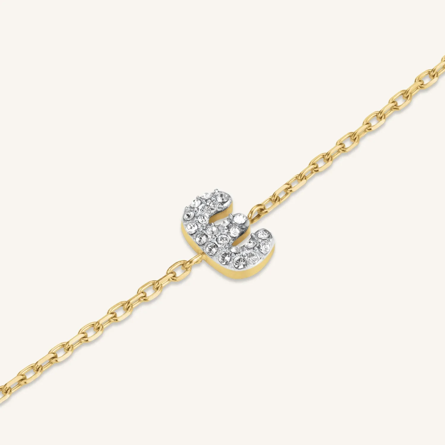 Rosefield Crystal Letter E armbånd E gull justerbart