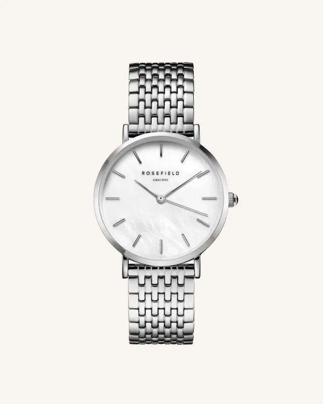 Rosefield Upper East Side Silver klokke 33 mm med hvit skive