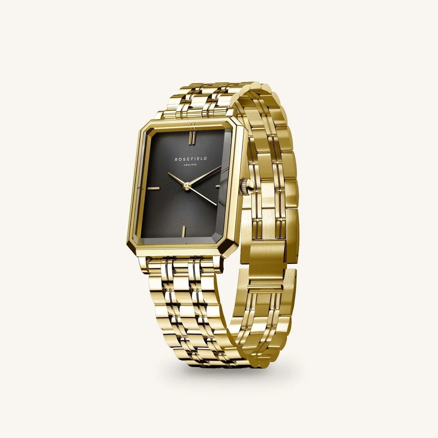 Rosefield Octagon XS Black Gold klokke 19,5 × 24 mm