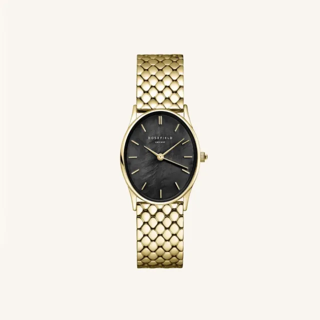 Rosefield Oval Black Gold klokke 22 mm svart skive gullfarget stål