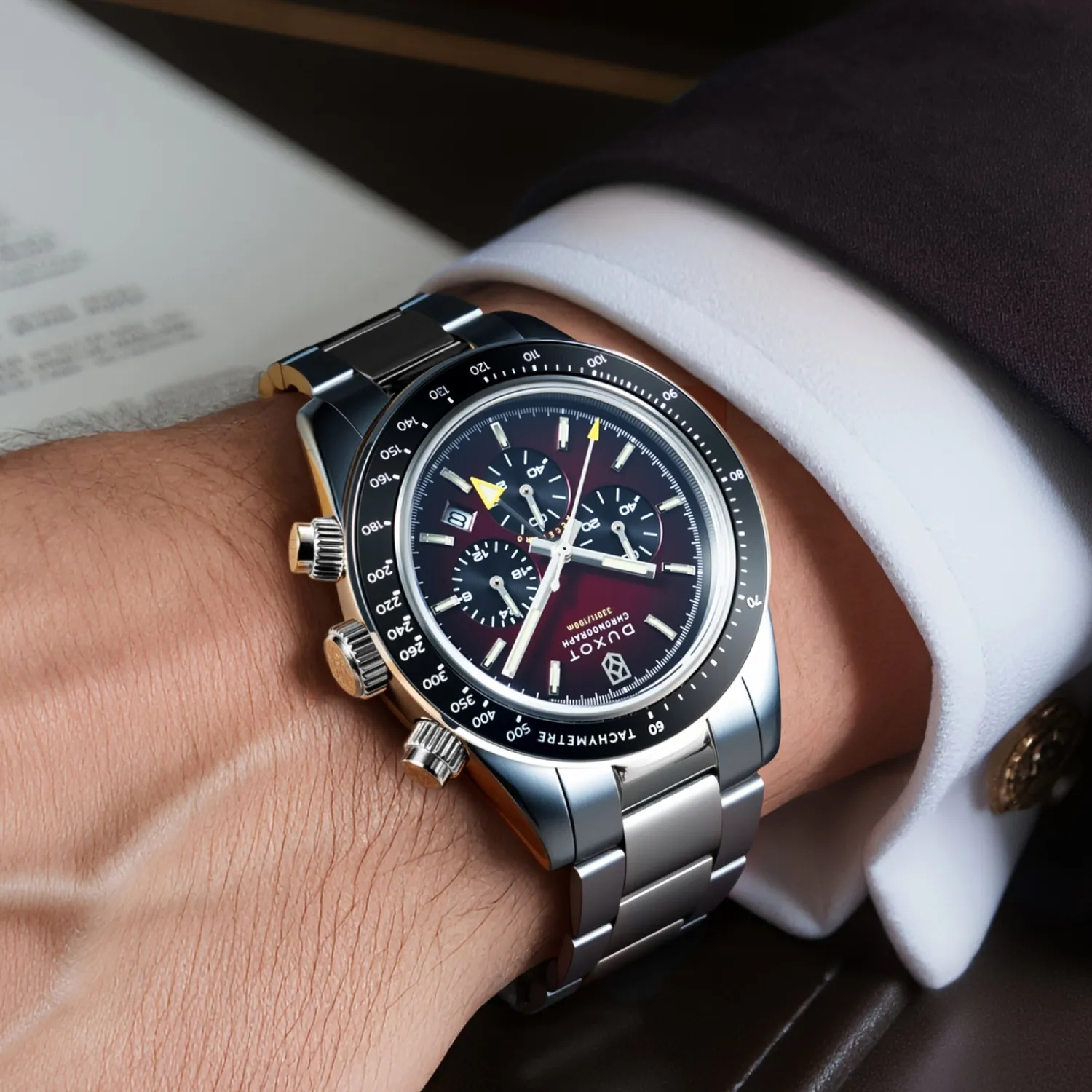 Duxot Vitesse Radial Red quartzklokke 39 mm rustfritt stål