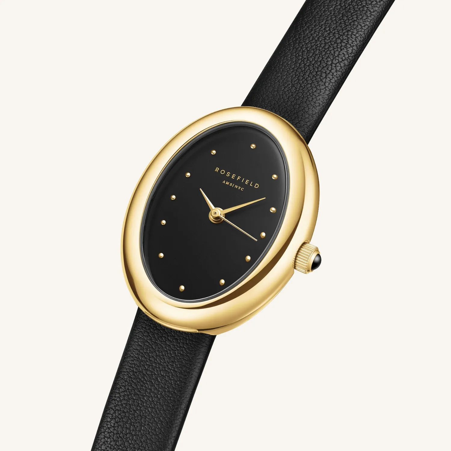 Rosefield Ovale Black Gold klokke svart gull lær