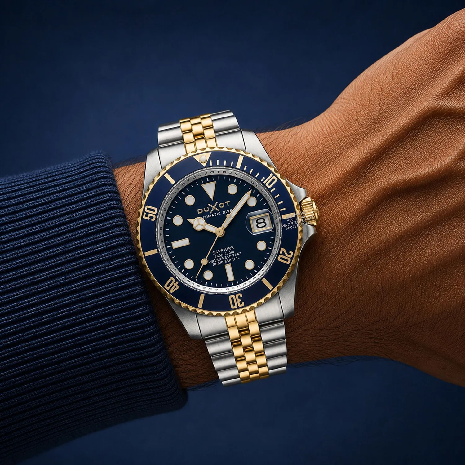 Duxot Atlantica Diver Automatic dykkerklokke blå og gull