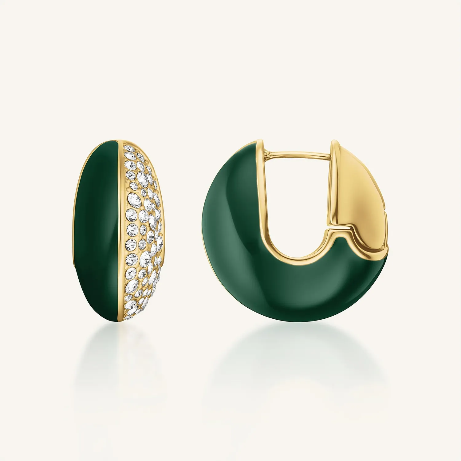 Rosefield Enamel Pave Hoops øreringer gull og grønn