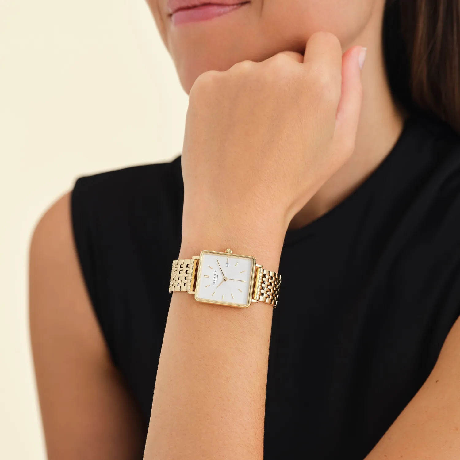 Rosefield Boxy klokke gull 26 mm stållenke