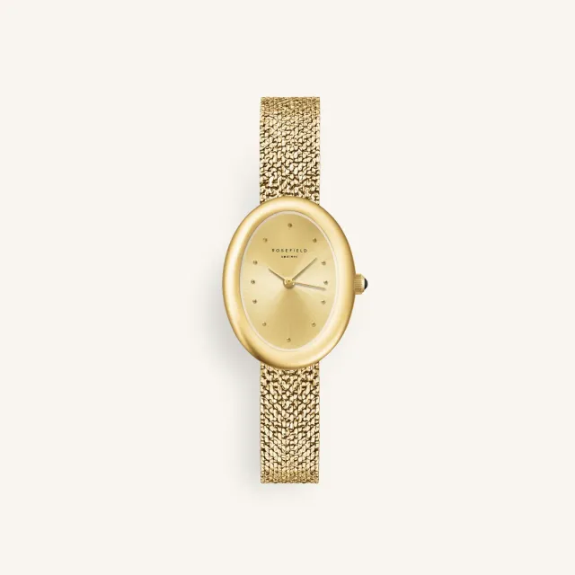 Rosefield Ovale Ovale Gold Mesh klokke gull champagne