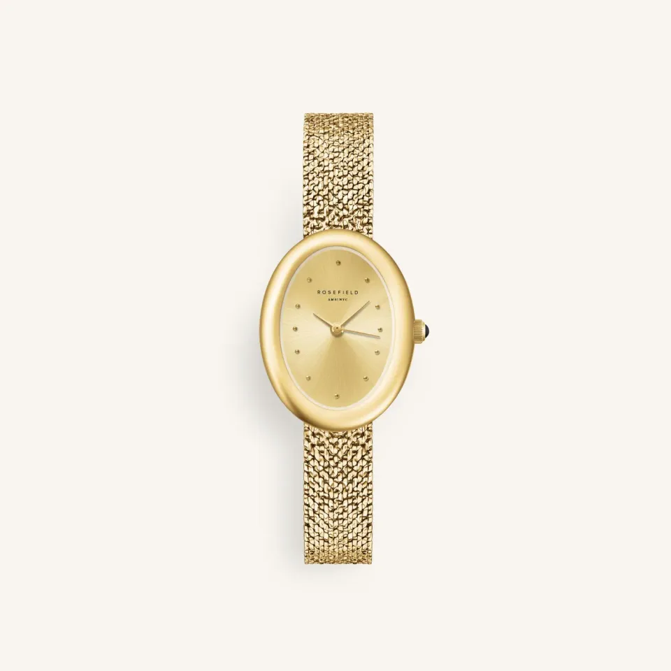 Rosefield Ovale Ovale Gold Mesh klokke gull champagne