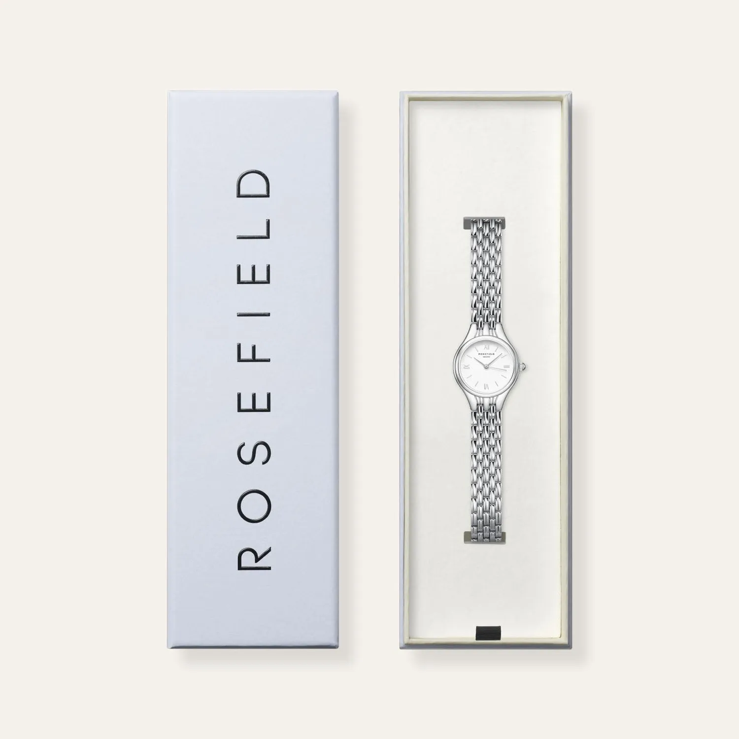 Rosefield Muse White Silver klokke 26 × 34,1 mm, hvit urskive