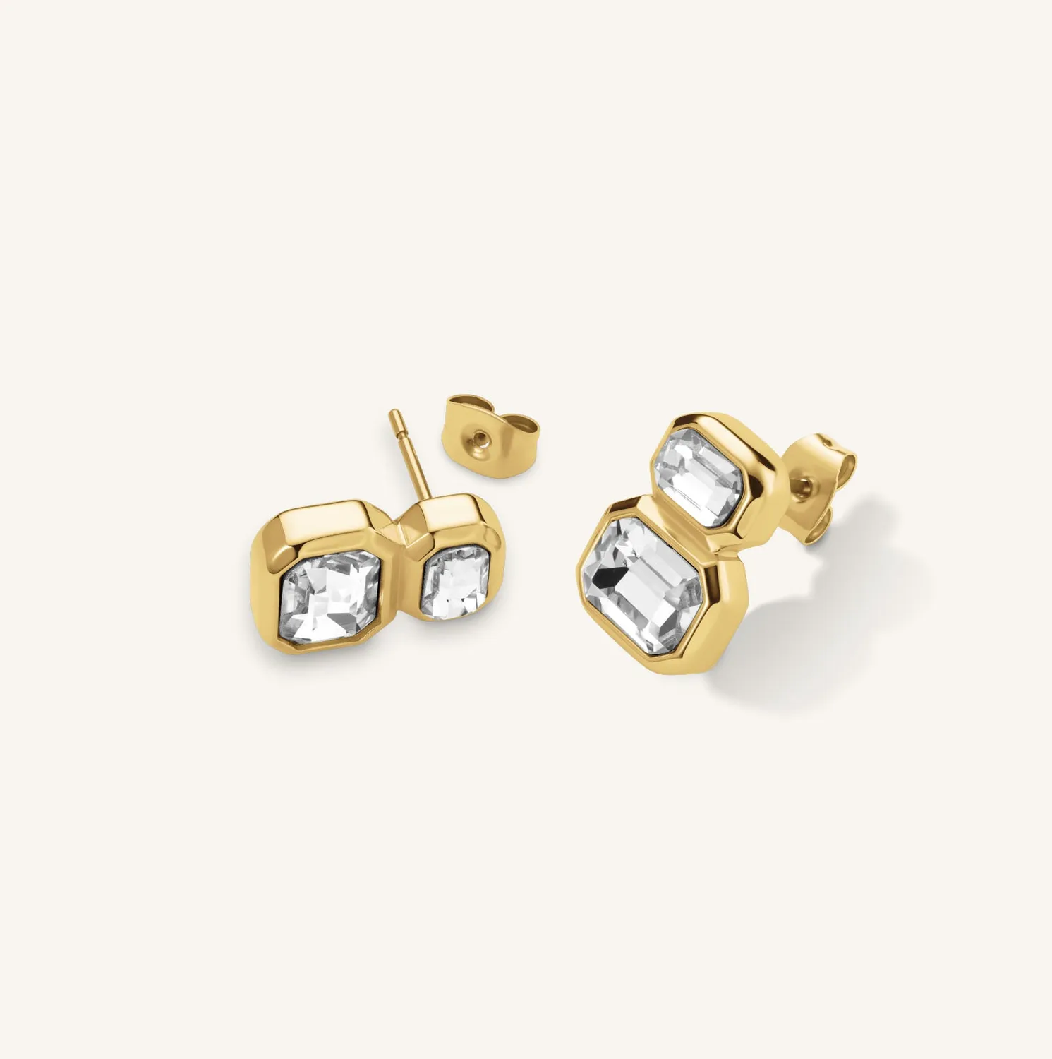 Rosefield Octagon Double Studs ørestikker gullfarget