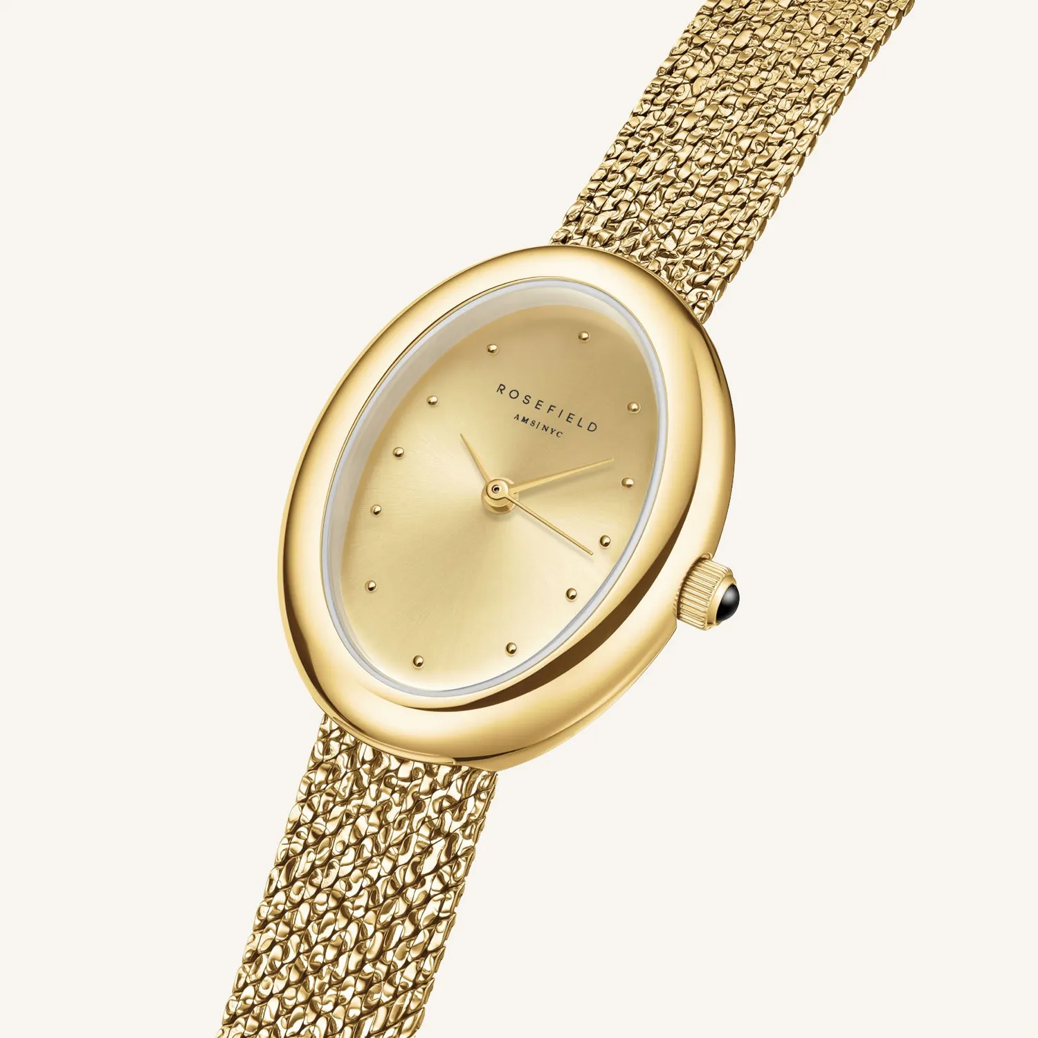 Rosefield Ovale Ovale Gold Mesh klokke gull champagne