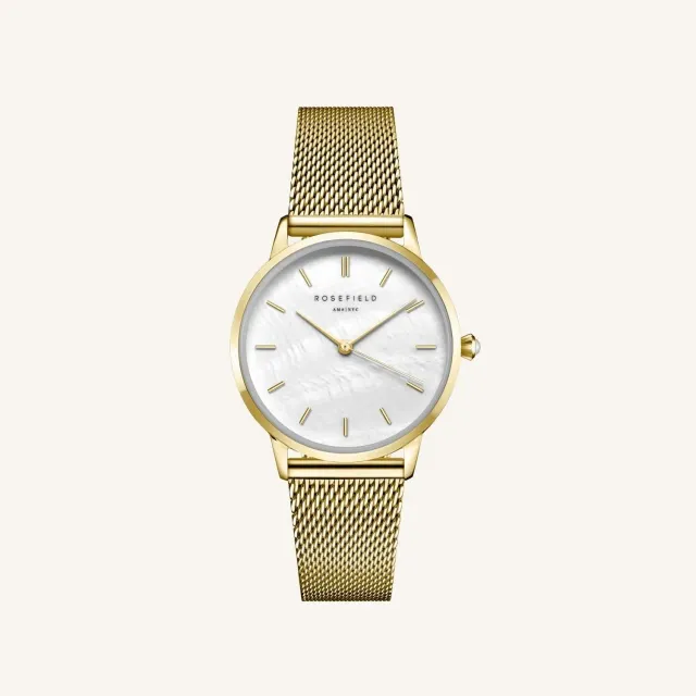 Rosefield Pearl Edit Mesh Gold klokke 36 mm