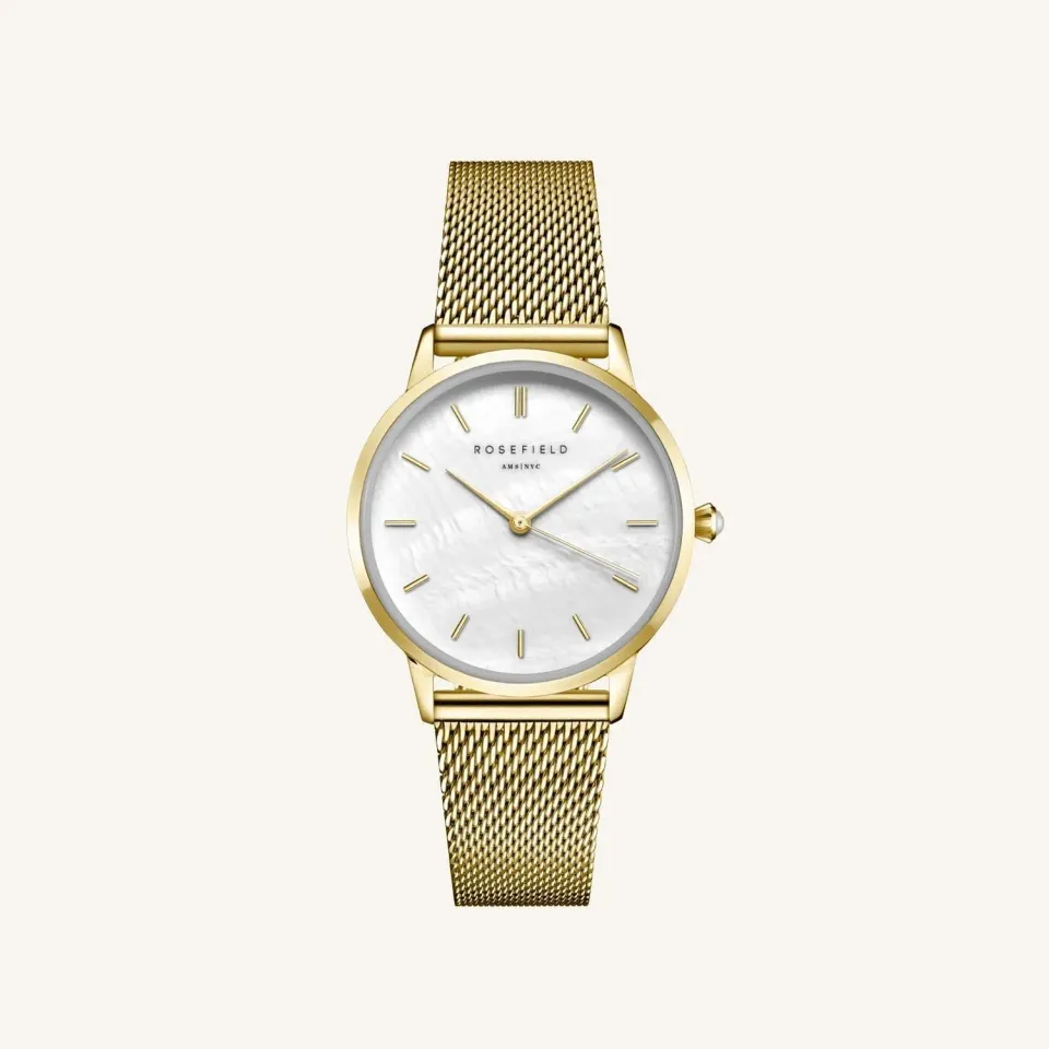 Rosefield Pearl Edit Mesh Gold klokke 36 mm