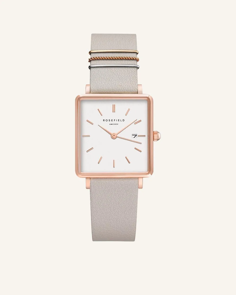 Rosefield Cool Grey reim 33 mm grå skinn, roségullspenne