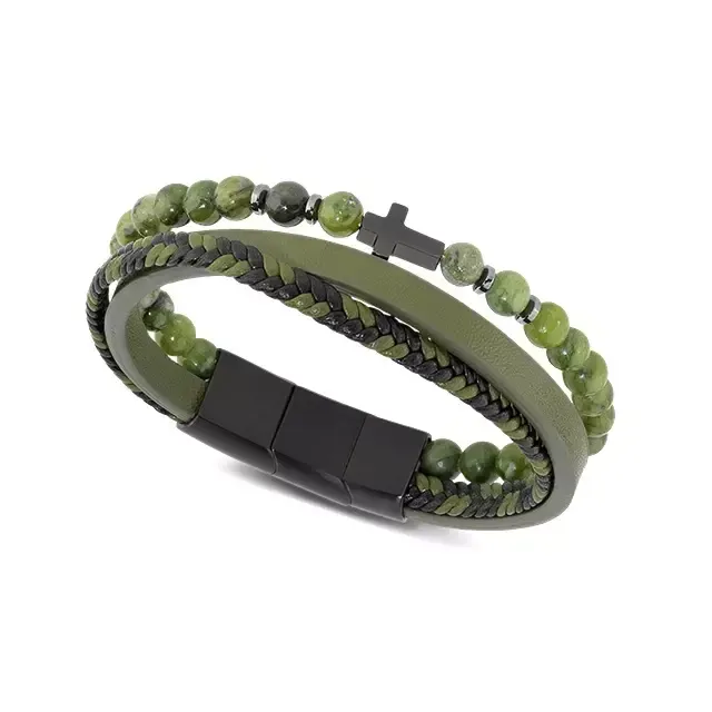 Mystères RB Mystéres 12mm green camo jasper bead bracelet perlearmbånd 12 mm