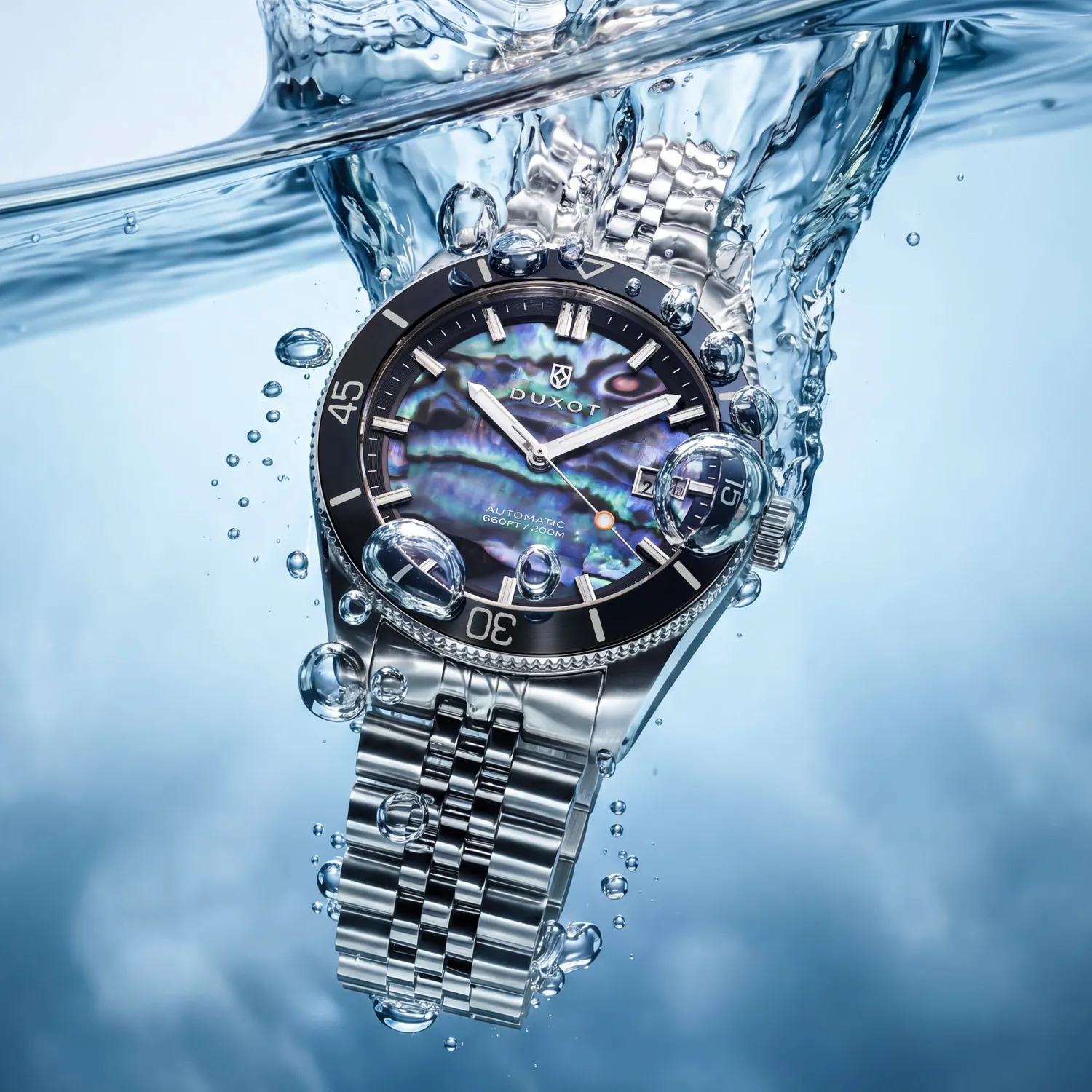 Duxot Pacifico Abalone automatisk klokke naturstein