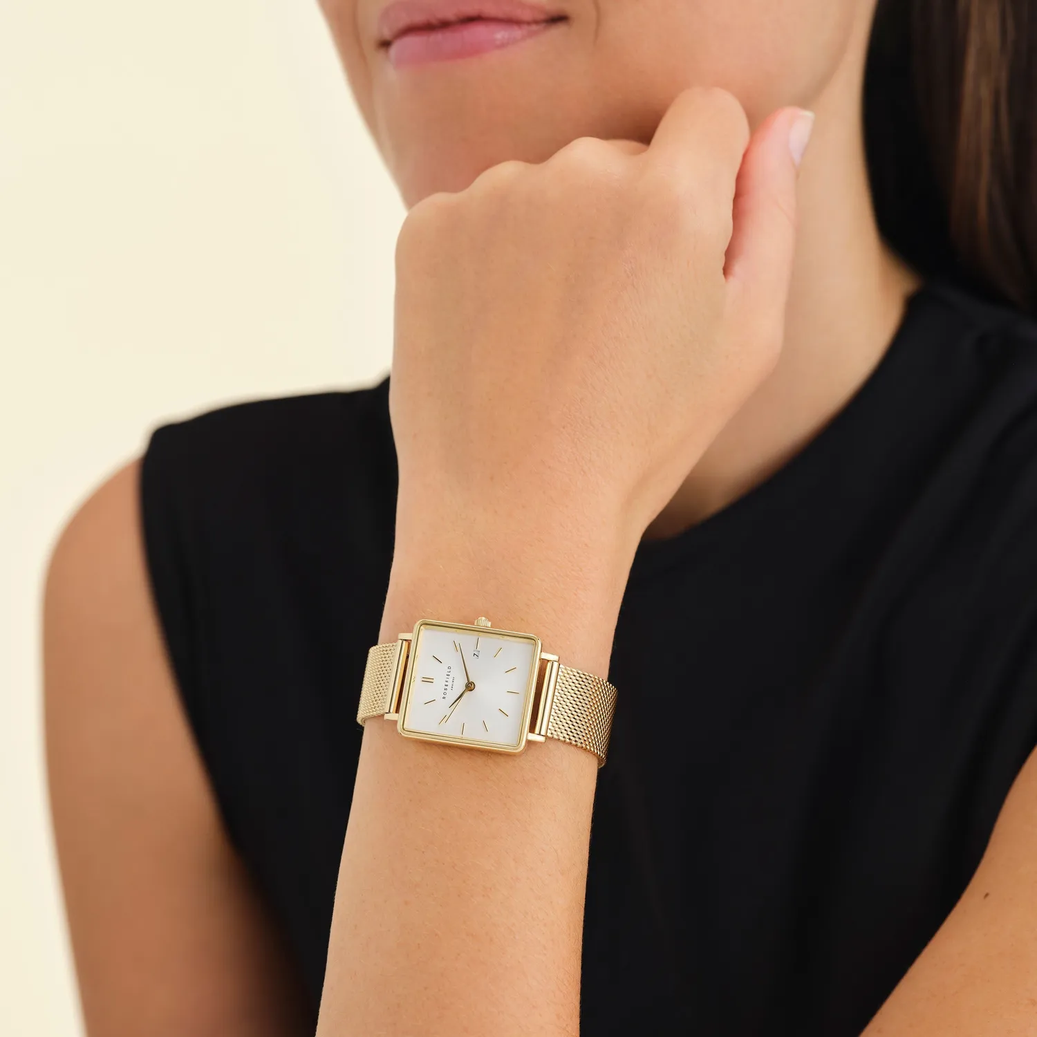 Rosefield Boxy Gold Mesh klokke gull mesh 26 mm