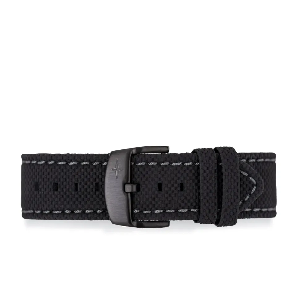 DAVOSA Calfskin Leather Textile Black 22mm klokkerem i svart