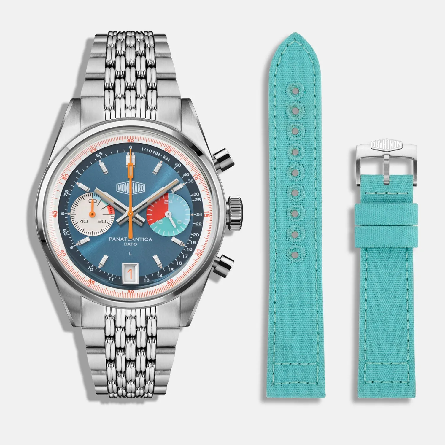 MonChard Regatta Blue klokke med beads of rice-lenke 38 mm