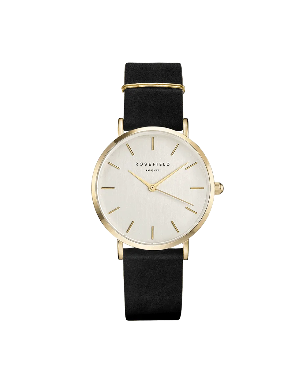 Rosefield Black Gold Strap lærrem 16 mm svart