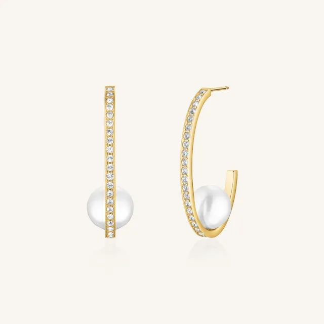 Rosefield Statement Pearl Hoops øredobber gull 3,5 cm