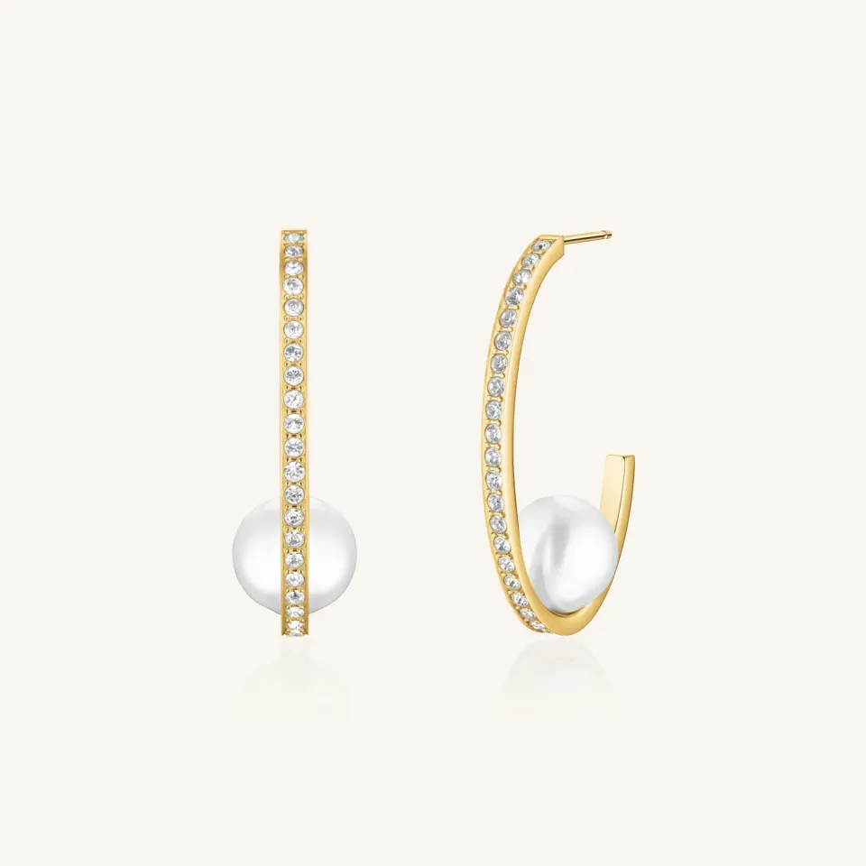 Rosefield Statement Pearl Hoops øredobber gull 3,5 cm