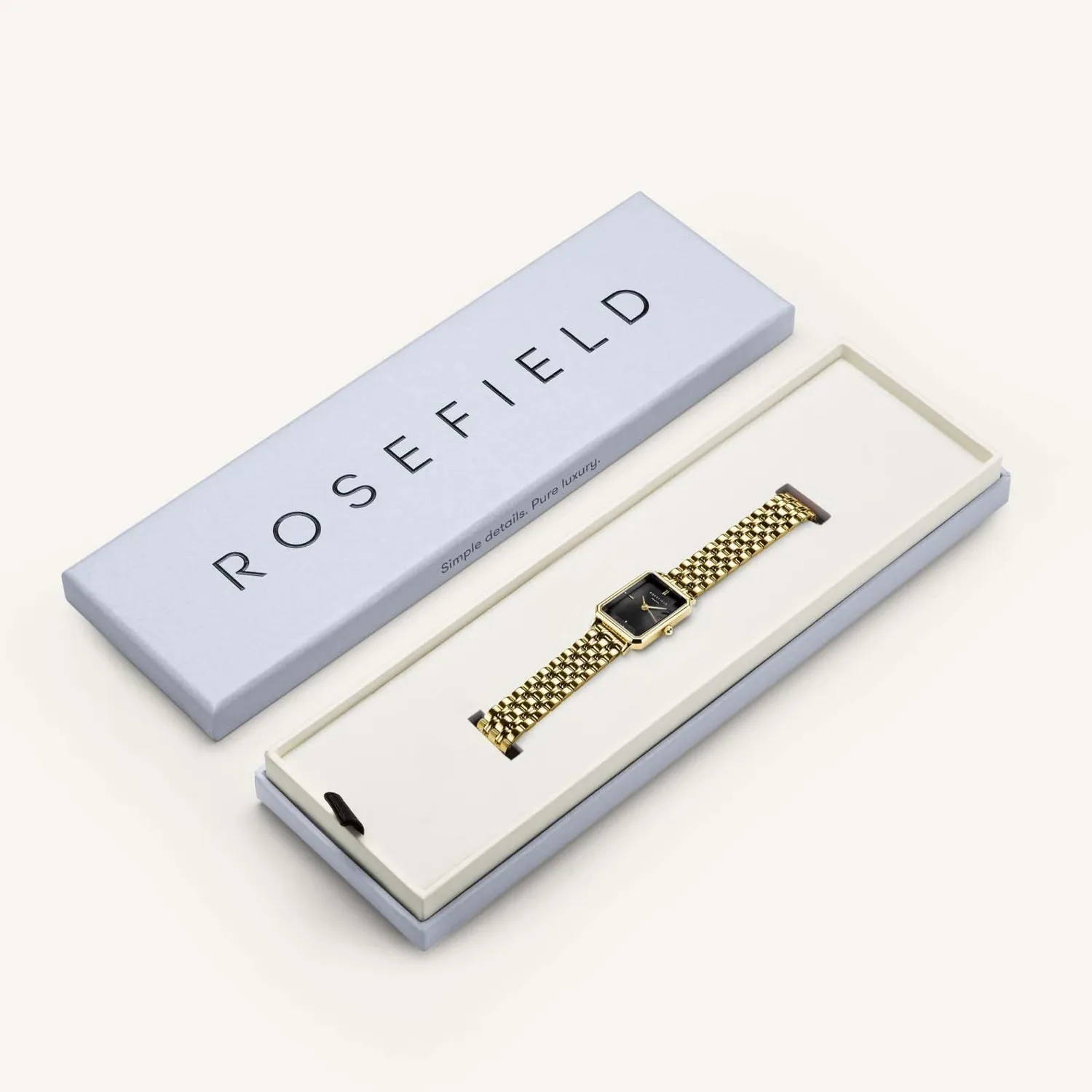 Rosefield Octagon Black Gold klokke 23 × 29 mm svart og gull