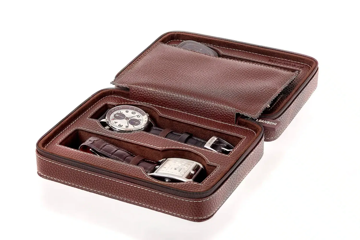 Leanschi ZIP-pouch oppbevaring for 4 klokker brun PU