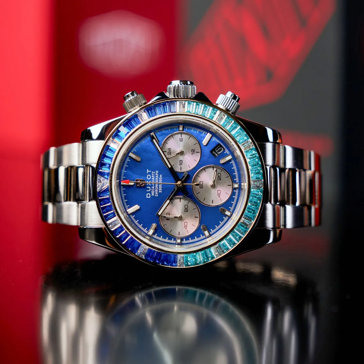 Duxot Accelero Rainbow Chronograph klokke Pearl Blue 40 mm