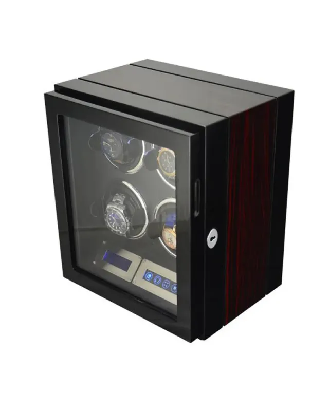 Perfekt Ur Winder for 4 klokker glossy sort brun med fjernkontroll