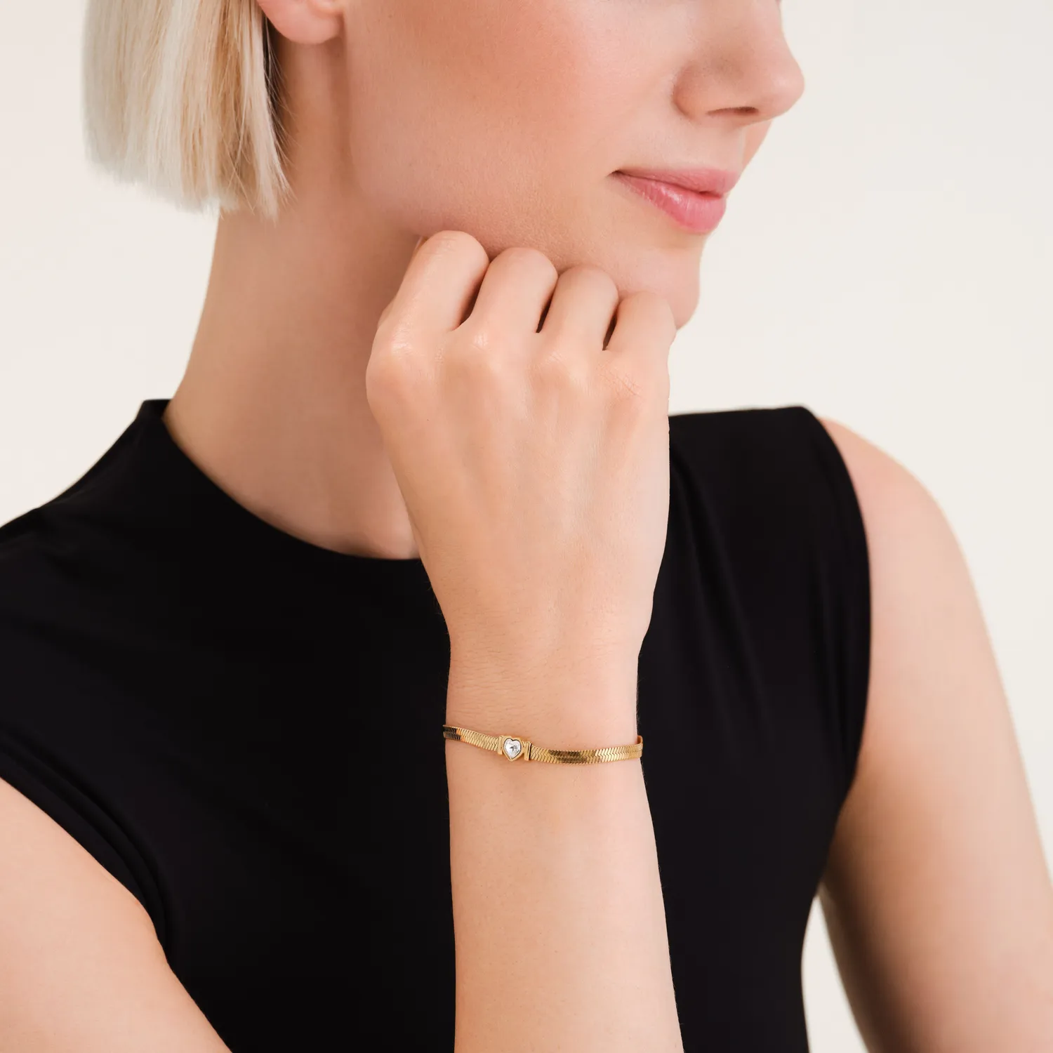 Rosefield Snake Heart Bracelet armbånd gull 16–19,5 cm