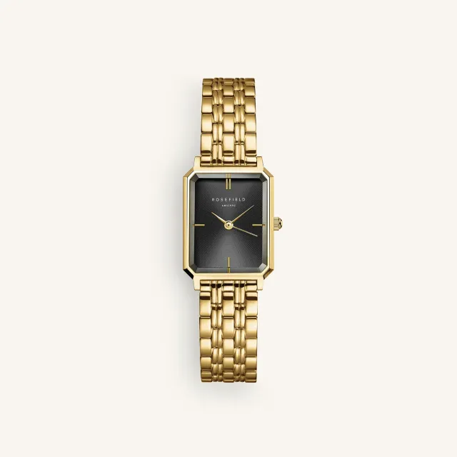 Rosefield Octagon XS Black Gold klokke 19,5 × 24 mm