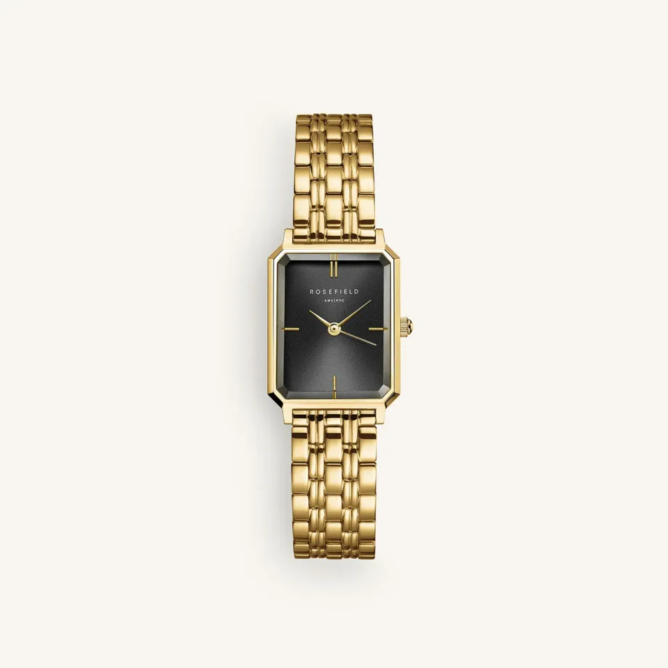 Rosefield Octagon XS Black Gold klokke 19,5 × 24 mm