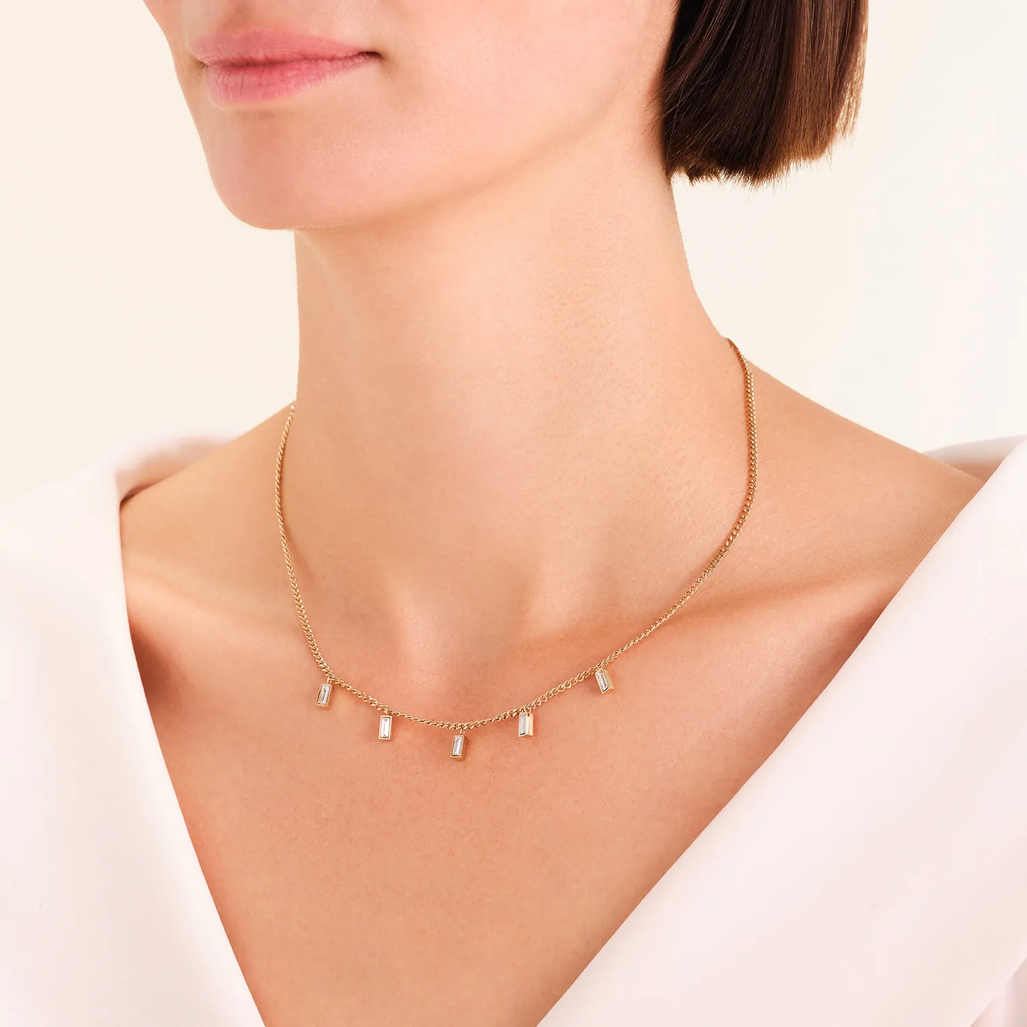 Rosefield Baguette Necklace halskjede gull justerbart