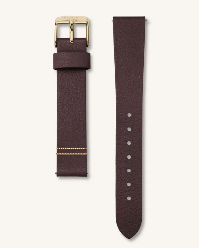 Rosefield Aubergine Gold Strap klokkerem 16 mm skinn