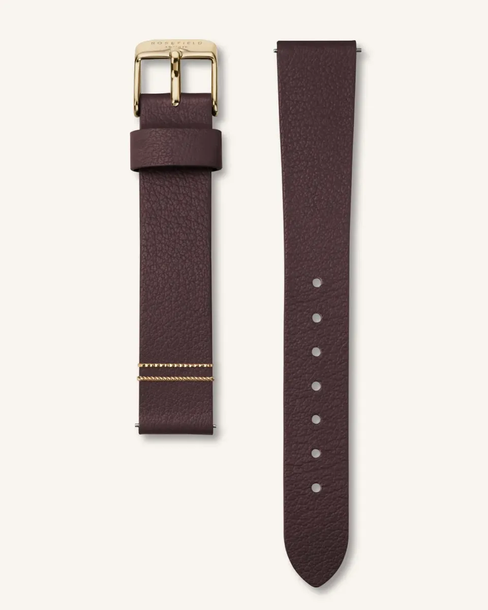 Rosefield Aubergine Gold Strap klokkerem 16 mm skinn