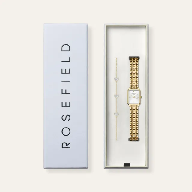 Rosefield Octagon XS + 3 Hearts Bracelet klokke- og armbåndsett gull