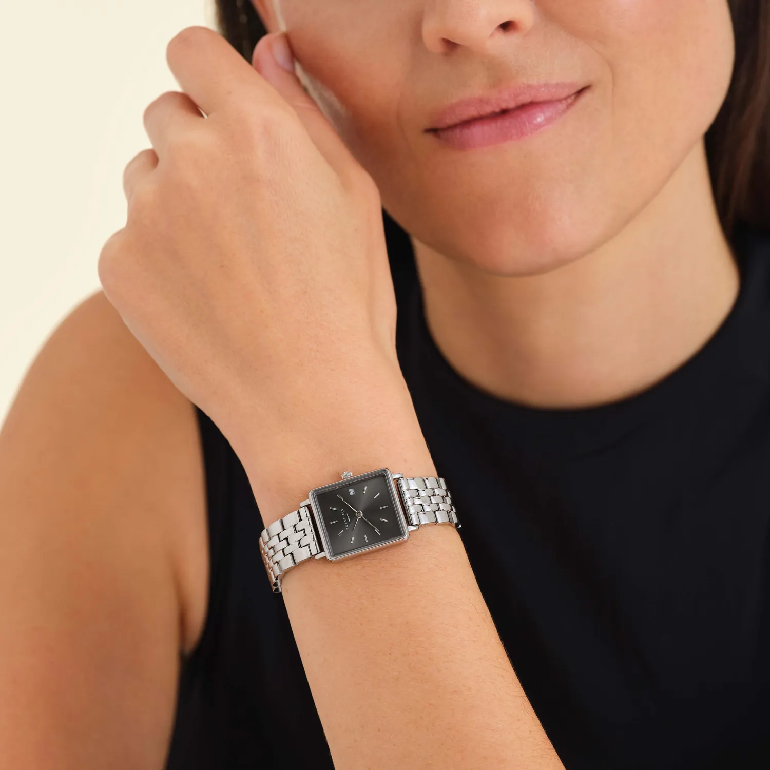 Rosefield Boxy XS Grey klokke 22 mm sølvfarget stål