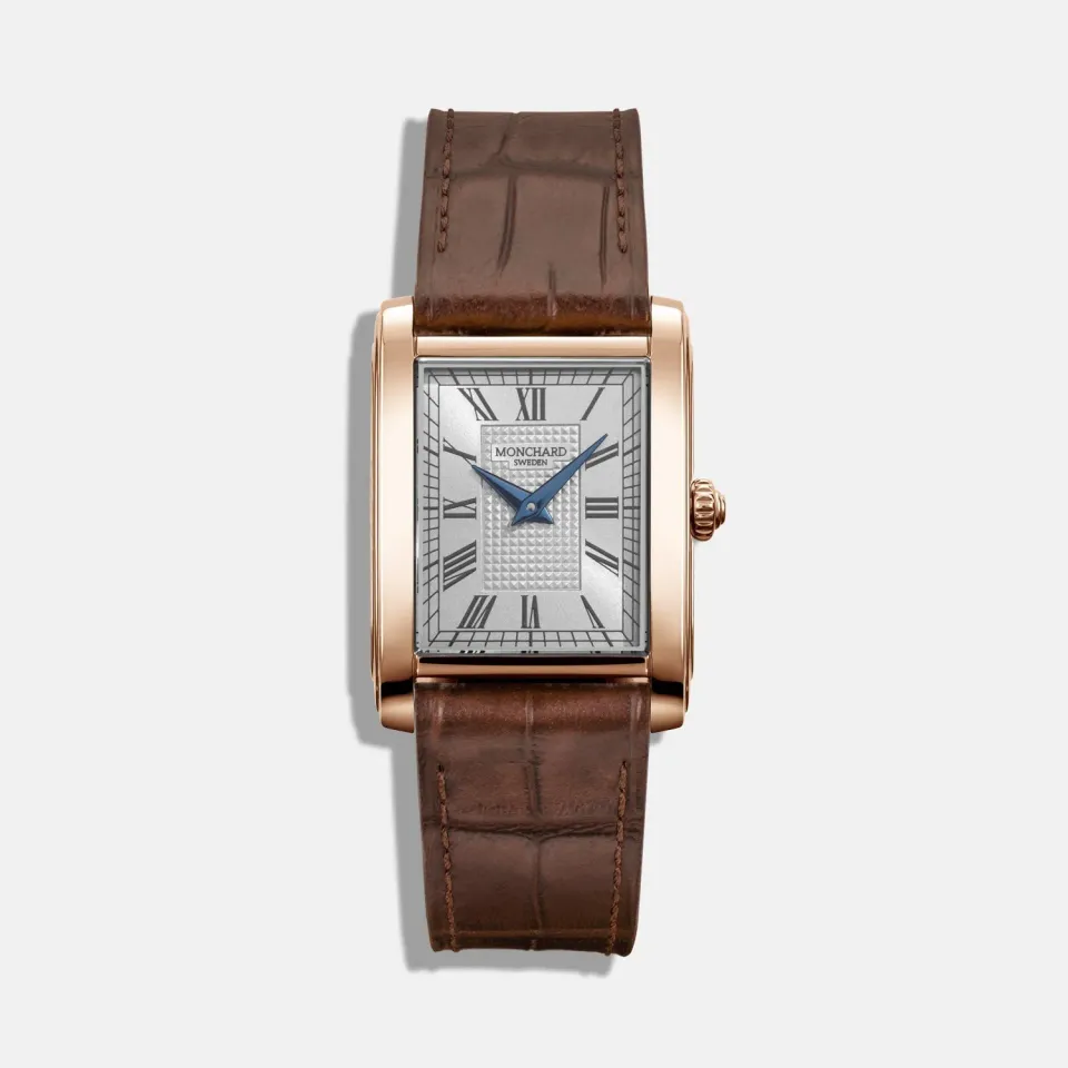 MonChard Classic White on Strap klokke roségull skinnrem