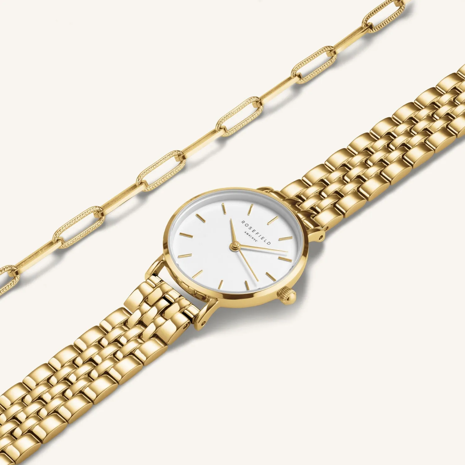 Rosefield Small Edit Gold + Bracelet Set klokke- og armbåndsett