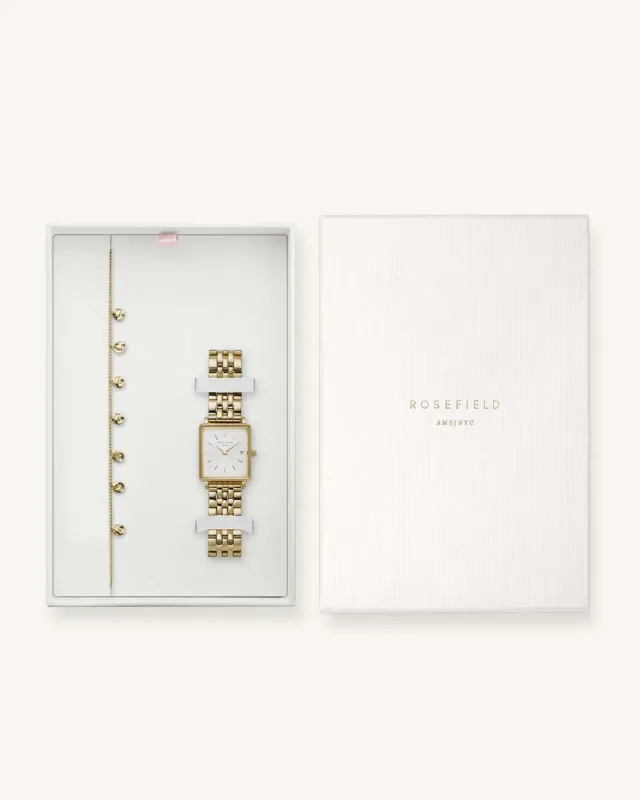 Rosefield Boxy XS Gold gullklokke og armbåndsett