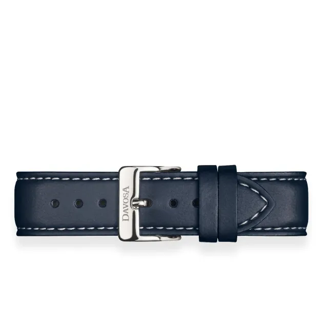 DAVOSA Vegan Leather blå lærreim 20/16 mm med hvite sømmer