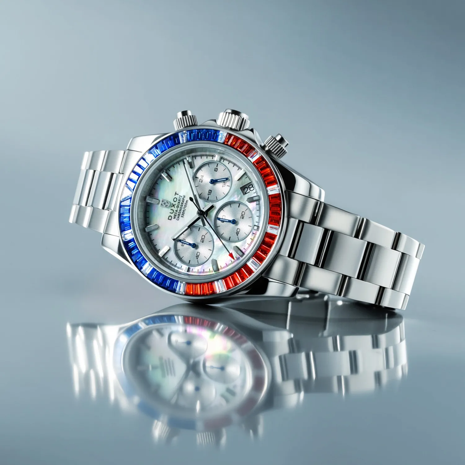 Duxot Accelero Rainbow Chronograph klokke Pearl White 40 mm