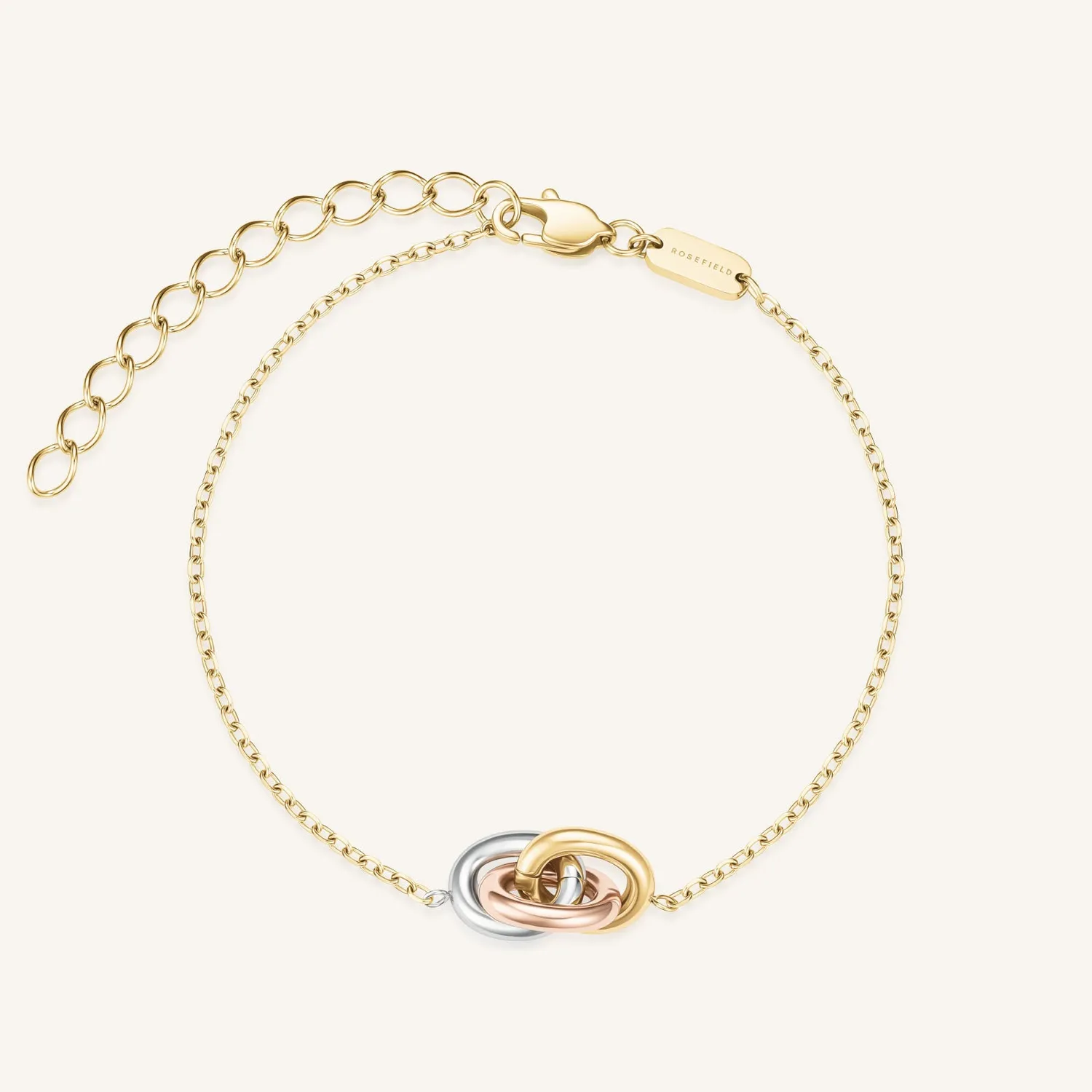 Rosefield 3 Rings Bracelet armbånd gull, sølv og roségull