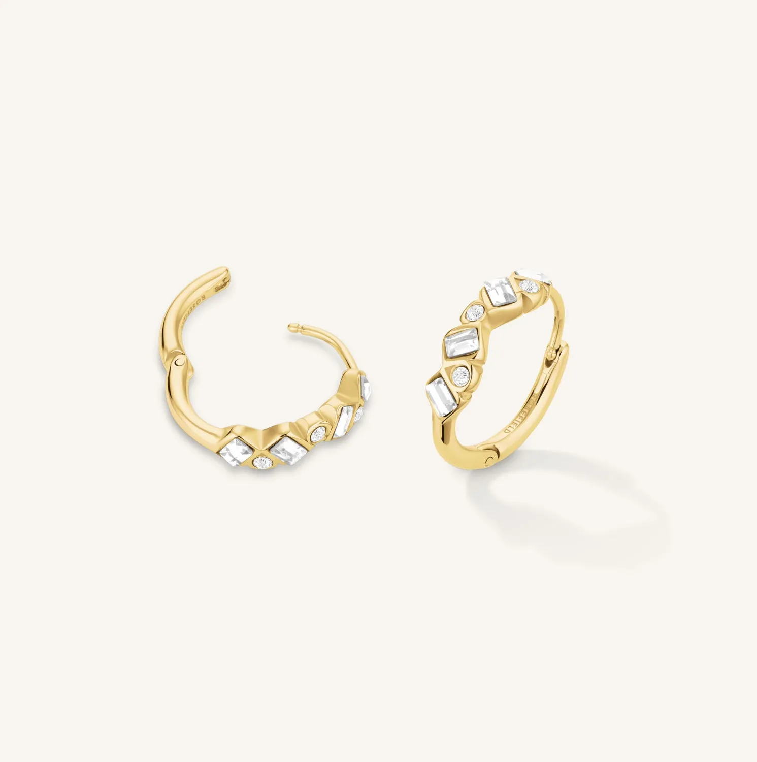 Rosefield Baguette Hoops øreringer 1,85 cm gullbelagt