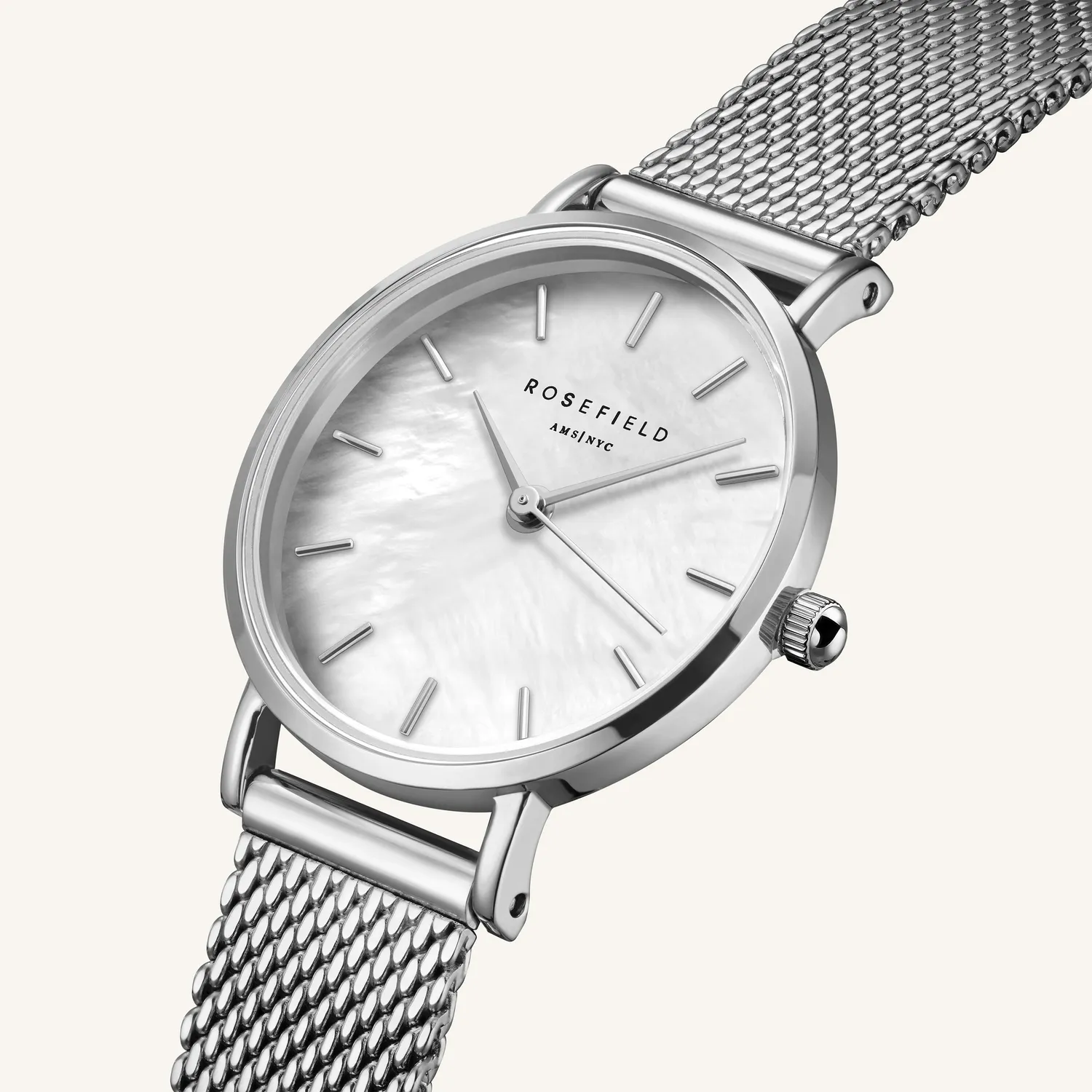 Rosefield Small Edit Pearl sølvklokke 26 mm med perlemorskive