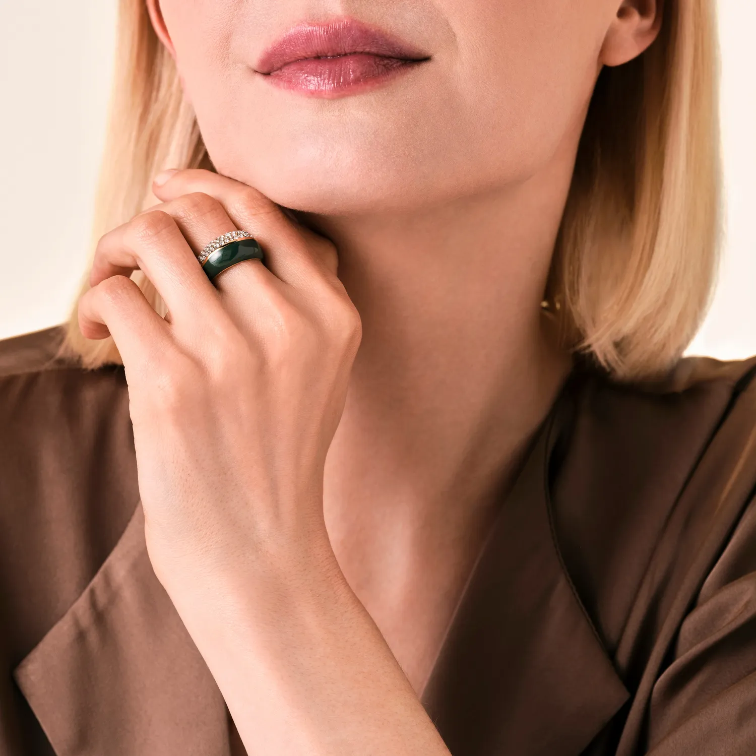 Rosefield Essentials Enamel Pave Ring gull størrelse 48–56