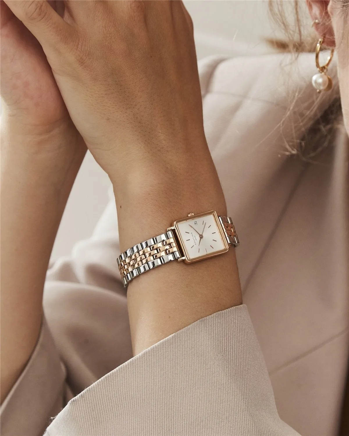 Rosefield Boxy XS Duotone klokke 22 mm roségull og sølv